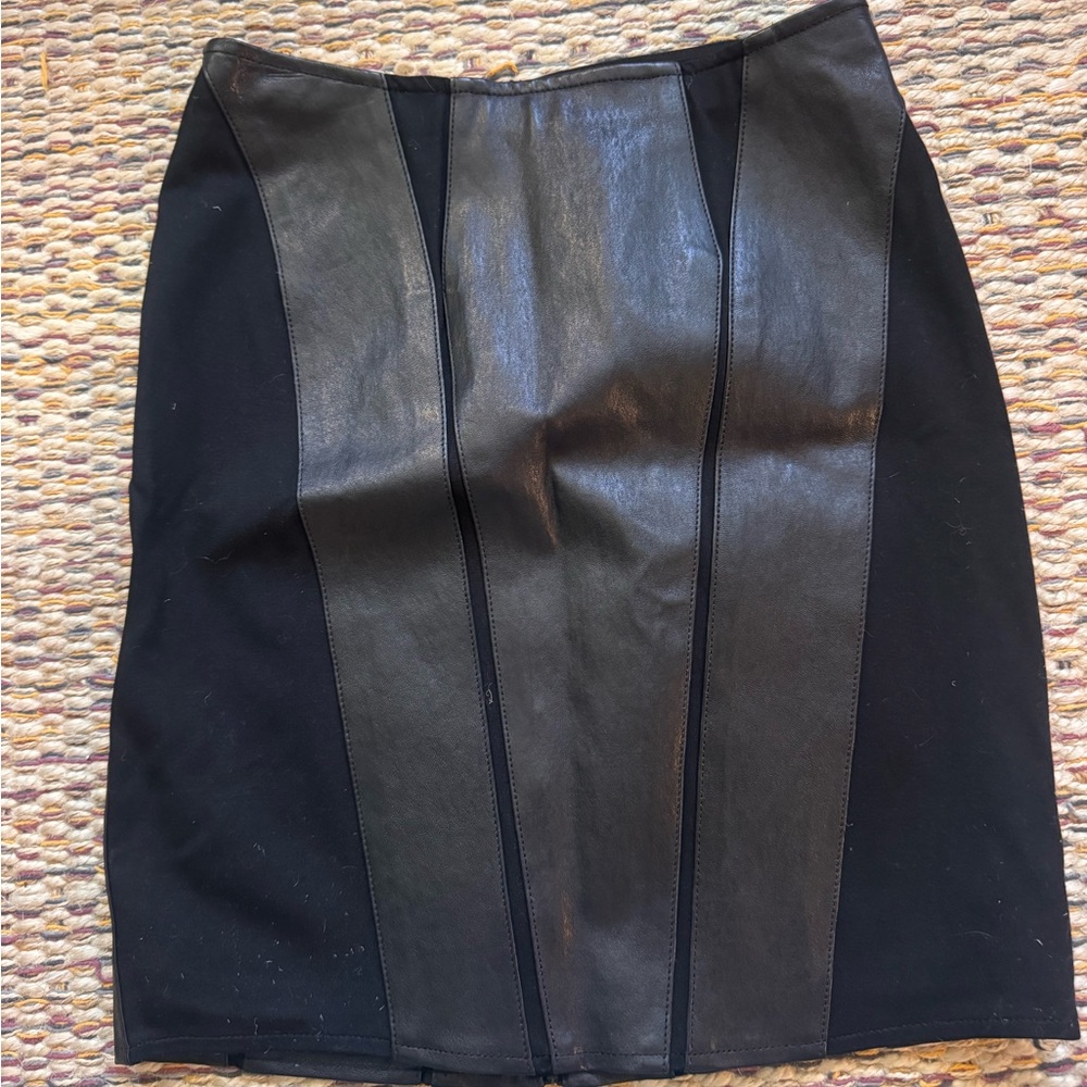 Helmut Lang Black Leather Panel Pencil Skirt